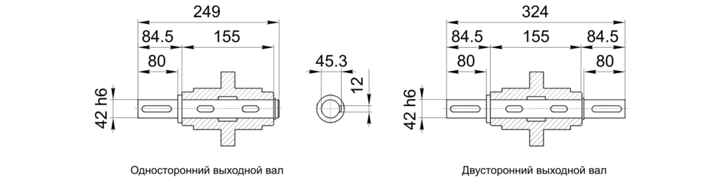 Размеры выходных валов NMRV 110